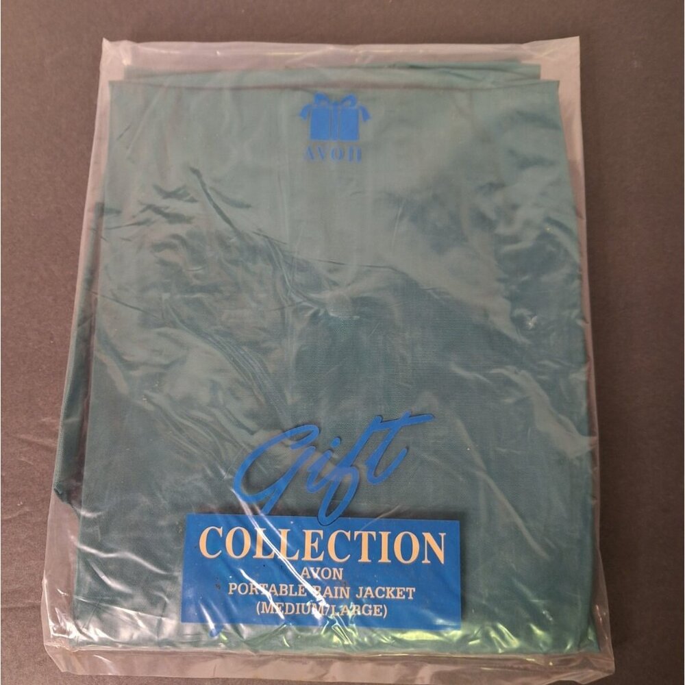 AVON GIFT COLLECTION PORTABLE VINYL GREEN RAIN JACKET,   1993 M/Lg